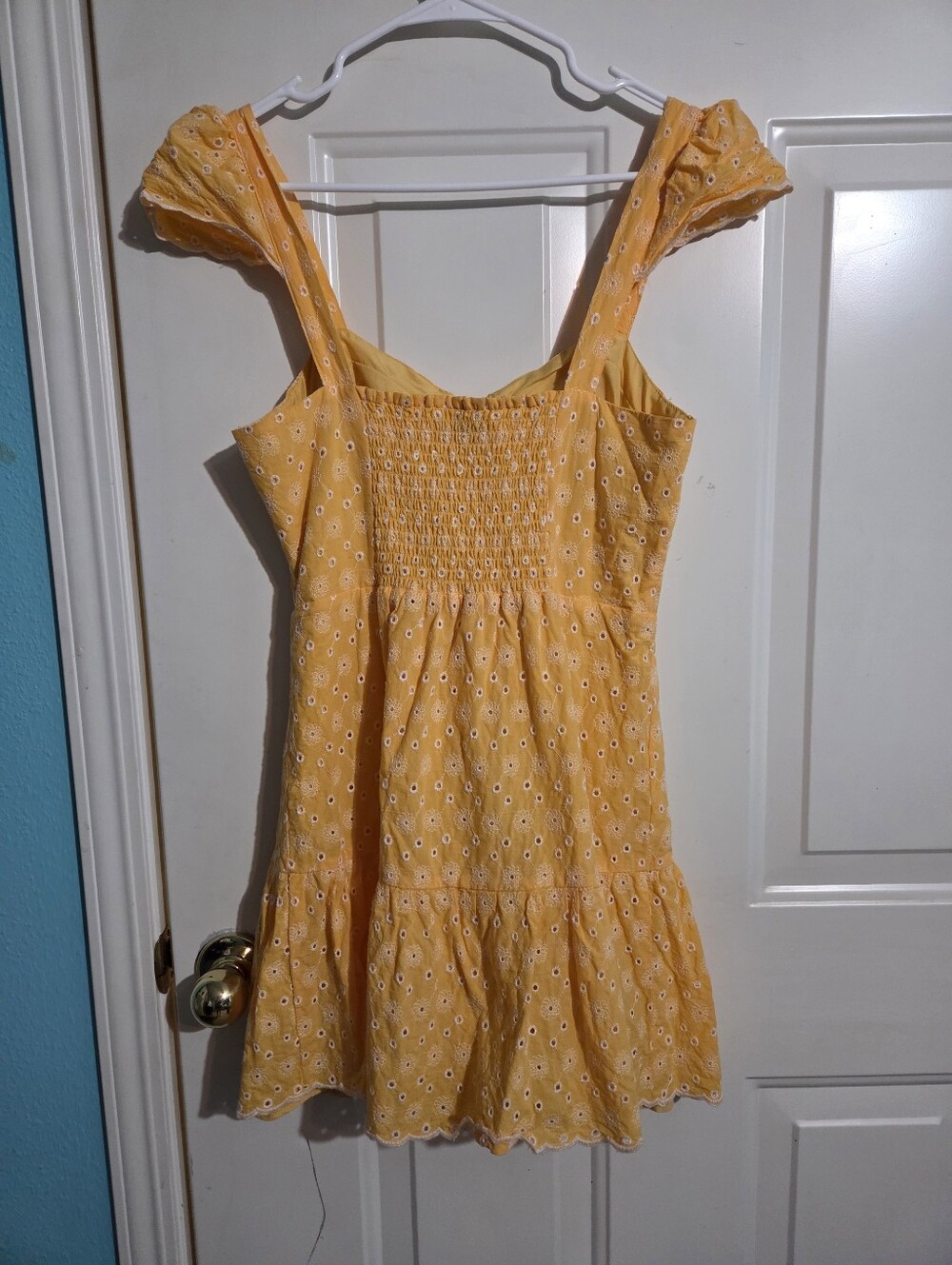Betsey Johnson Yellow Cap Sleeve Sundress Eyelet Small